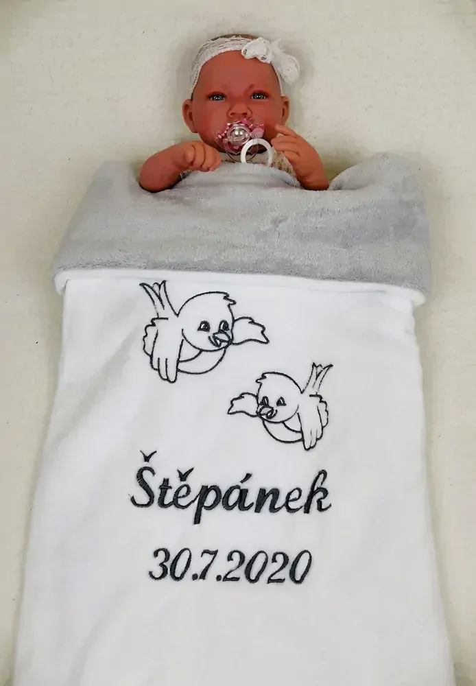 Deka pro miminko se jménem a obrázkem a datem narození 90x70 cm